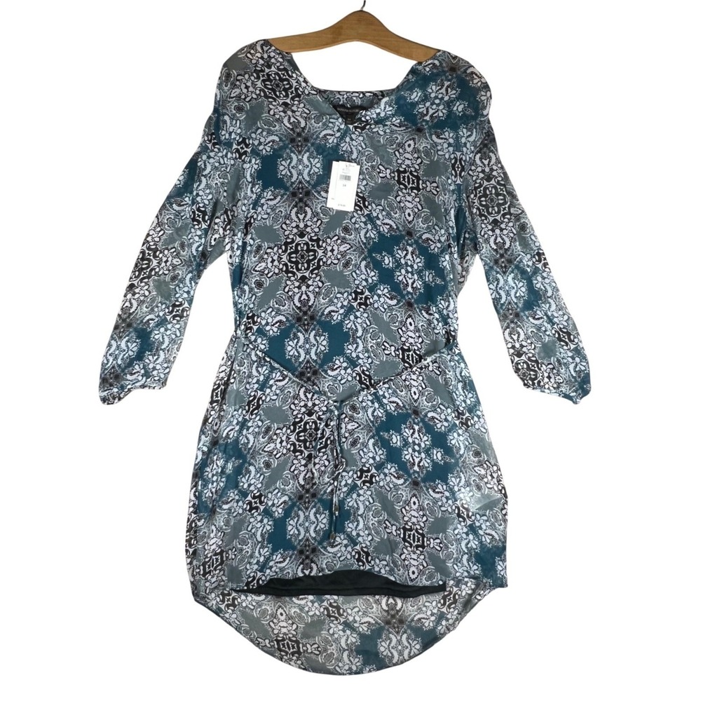 Banana Republic Womens Teal Medallion Paisley V-Neck High-Low Shift Dress 14 NWT